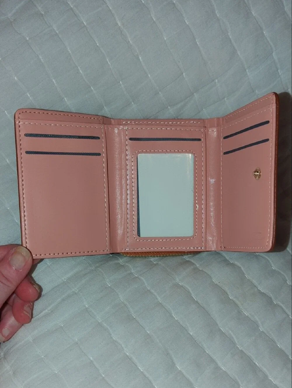 Monogram-Pattern Brown Compact Wallet with Tan Trim